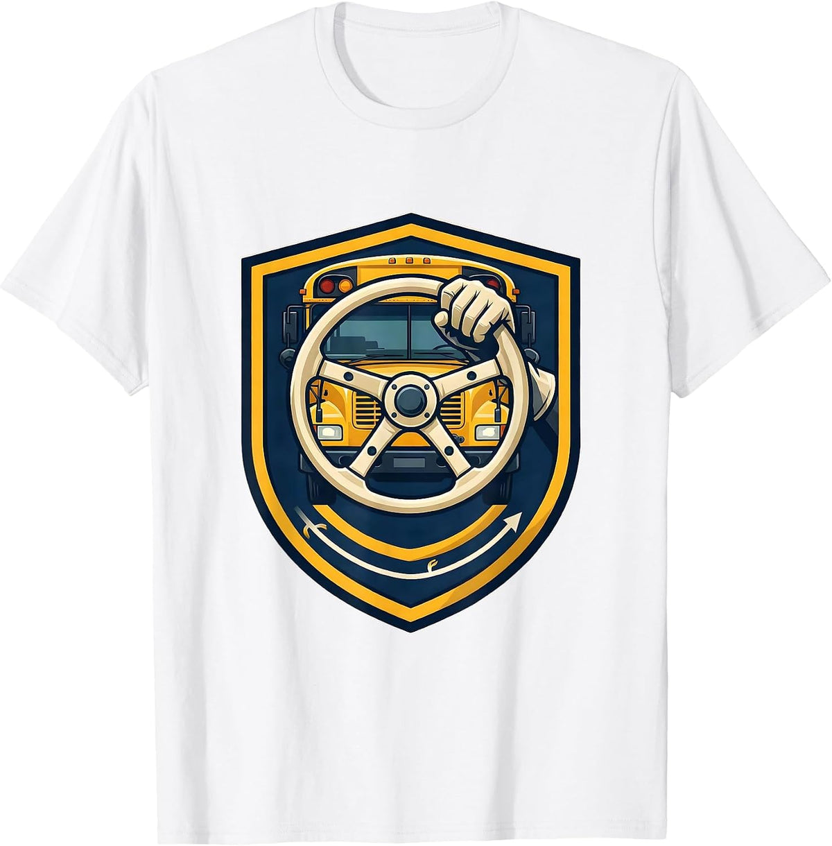 Men's School Bus Driver Emblem Transportation Squad Novelty T-Shirt - White