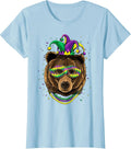 Bear Animal Lover Cute Mardi Gras Carnival Jester T-Shirt, Women, Baby Blue, Small - As Pictured