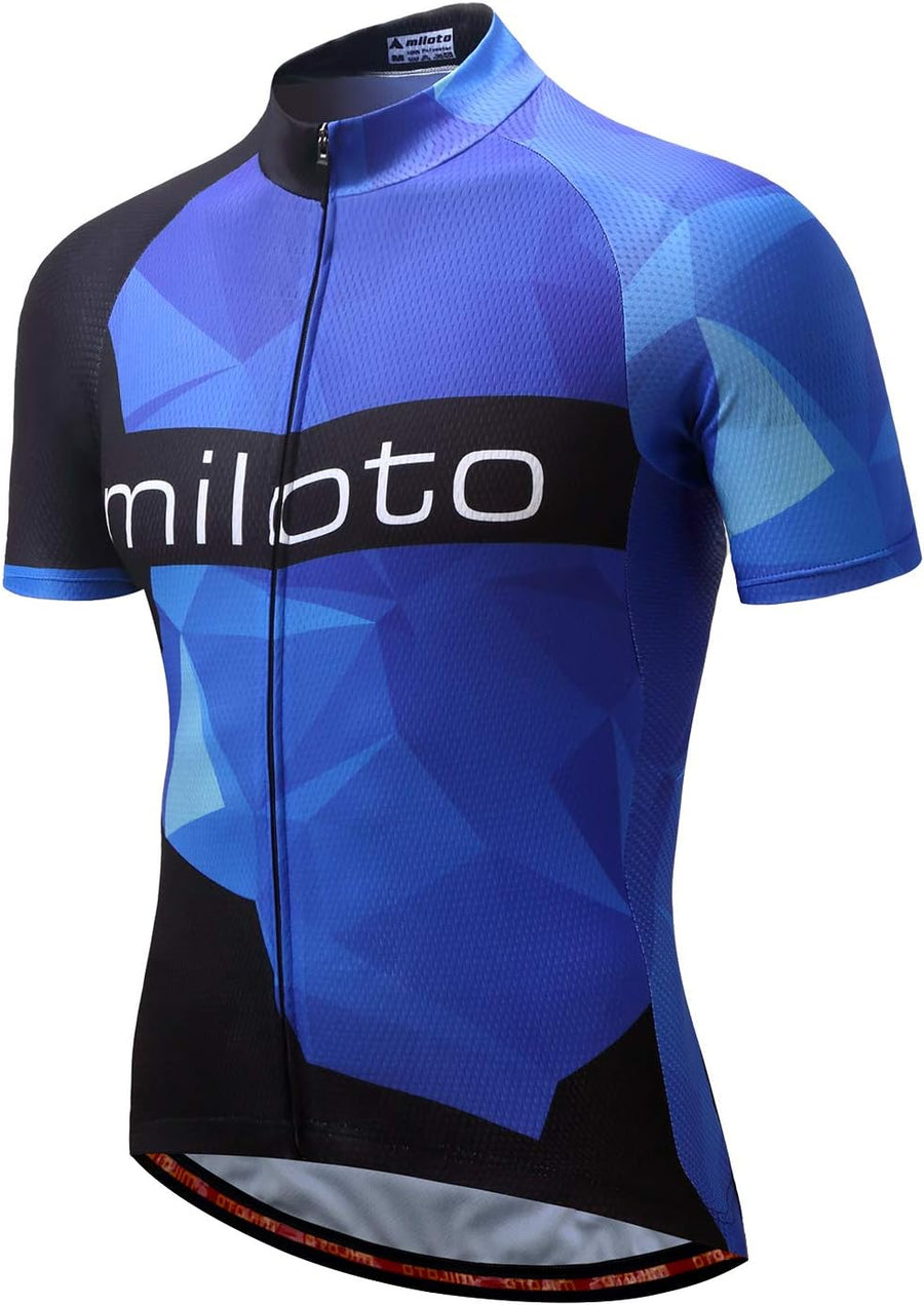 Men's Cycling Jersey Bike Short Sleeve Tops T-Shirts Bicycle Clothing for Sports - Blue-black