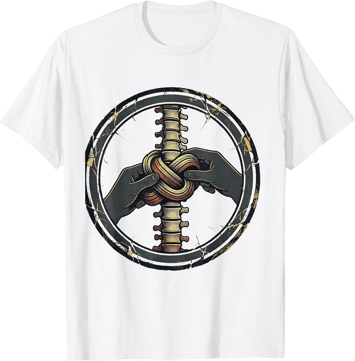 Men's Vertebral Knot Wellness Worker Humor Distressed T-Shirt - White