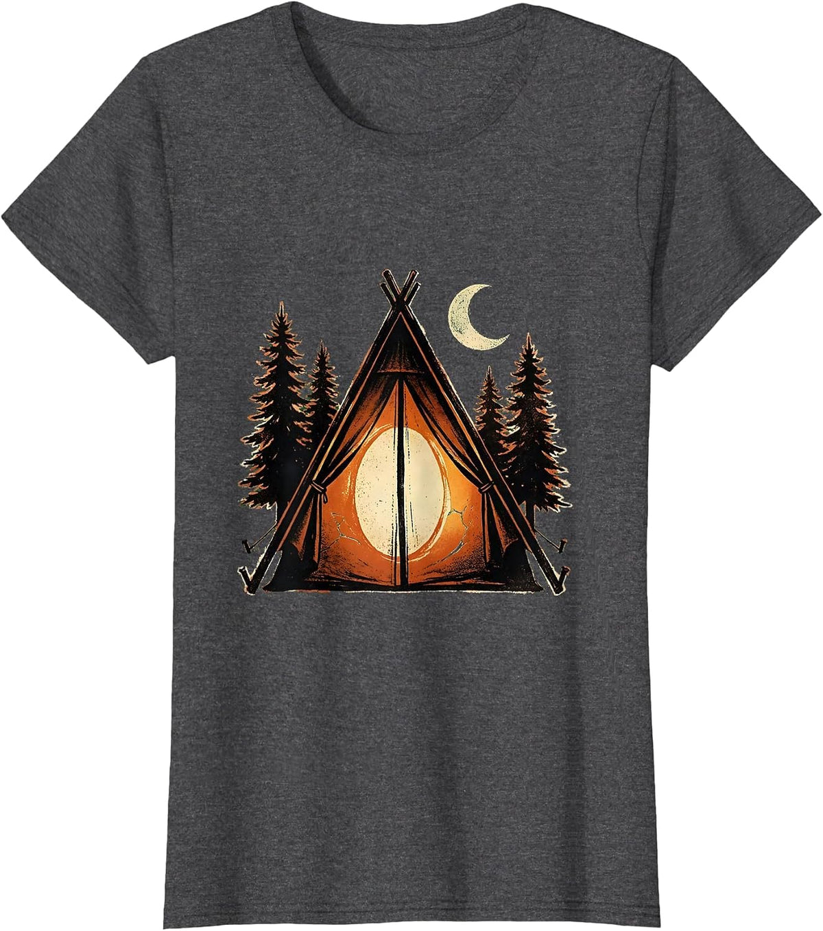 Women's Glowing Tent Camping Lantern Light Illustration T-Shirt - Dark Heather Grey
