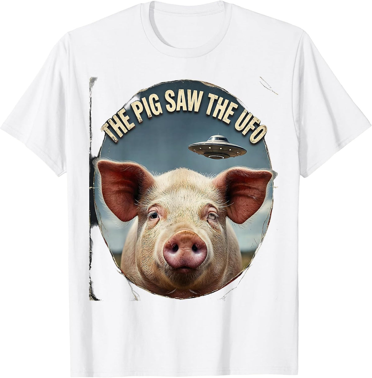 Men's The Pig Saw The UFO Distressed Funny Animal Lover Gift T-Shirt - White