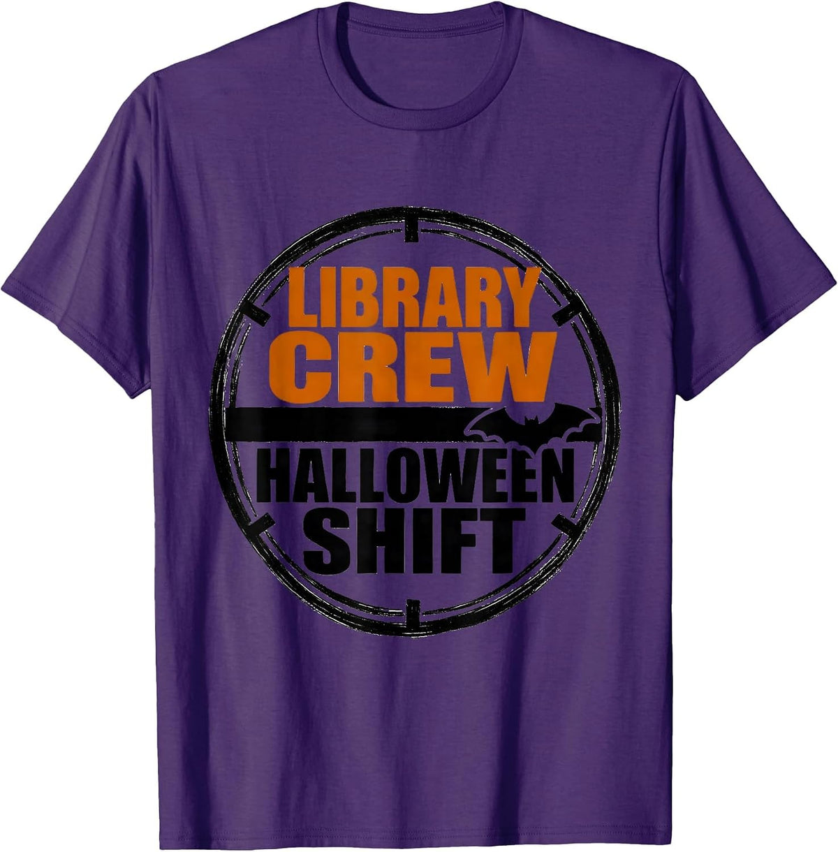 Library Crew Halloween Shift Brutalist Graphic Teacher Humor T-Shirt - Purple