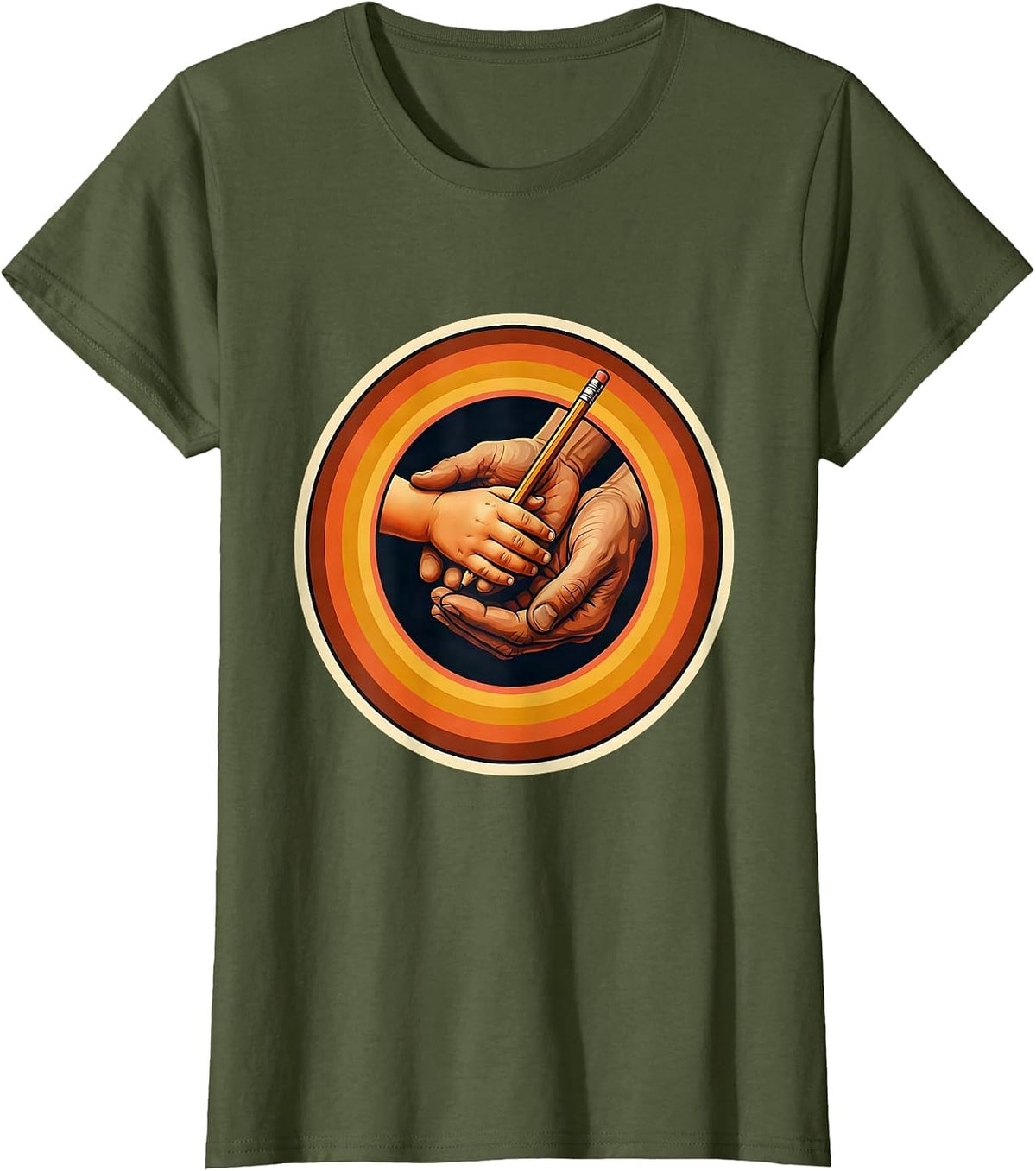 Women's Sped Teacher Guiding Hands Learning Illustration T-Shirt - Olive Green
