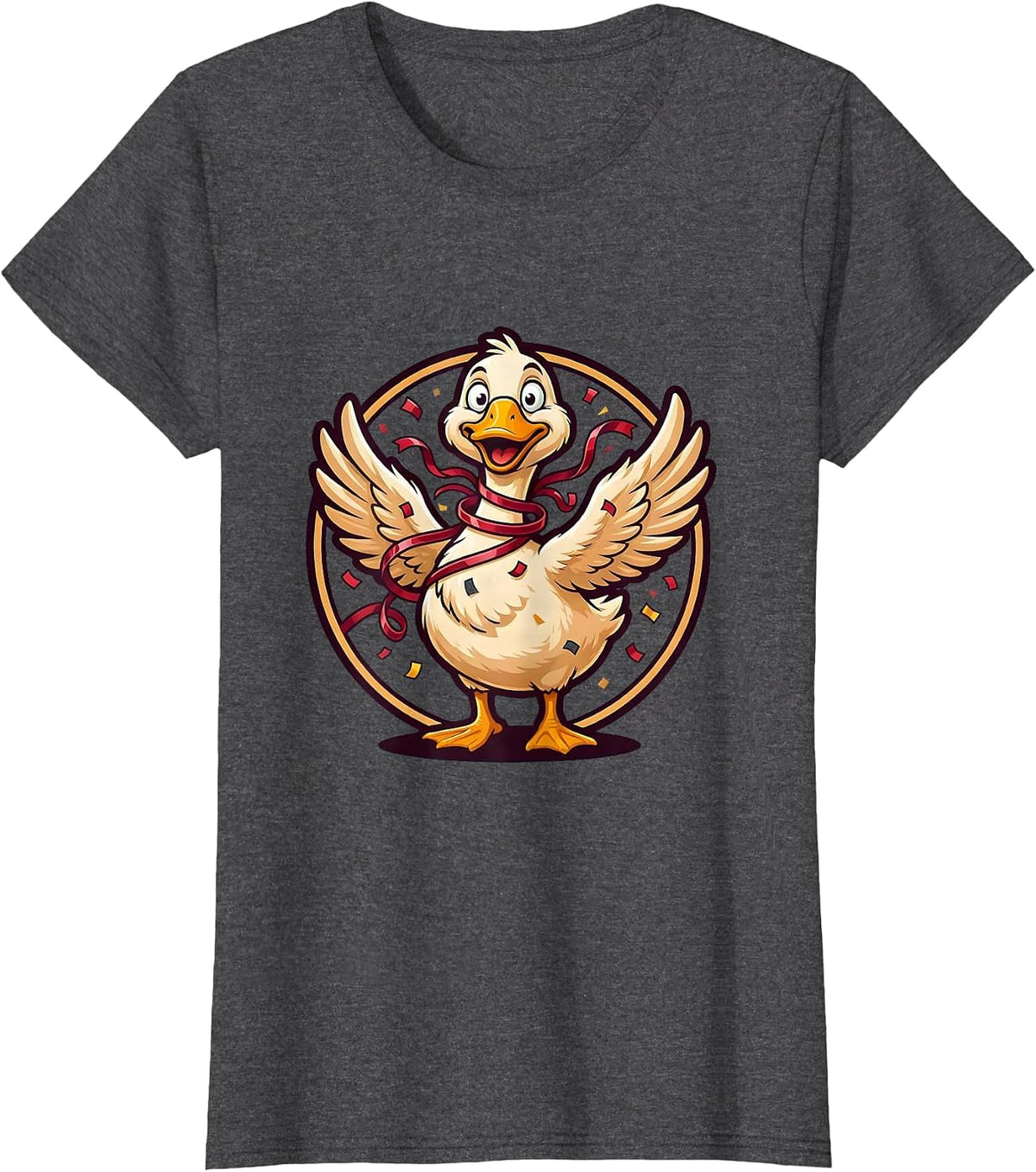 Women's Silly Goose Tangled in Party Streamers T-Shirt - Dark Heather Grey