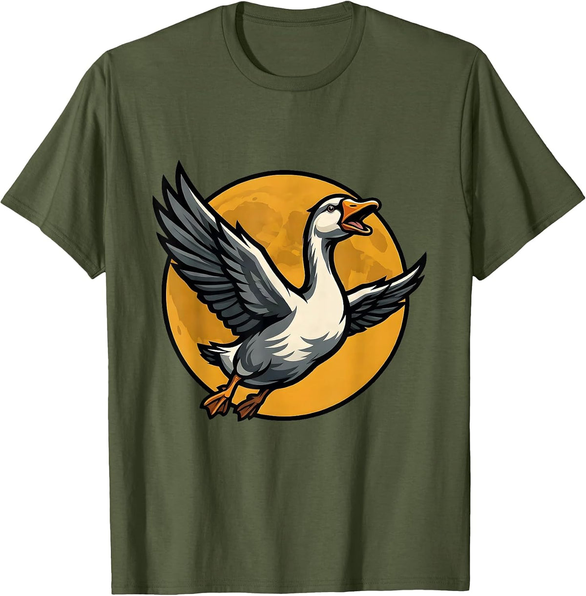Men's Goose in Flight Full Moon Graphic Tee T-Shirt - Olive Green