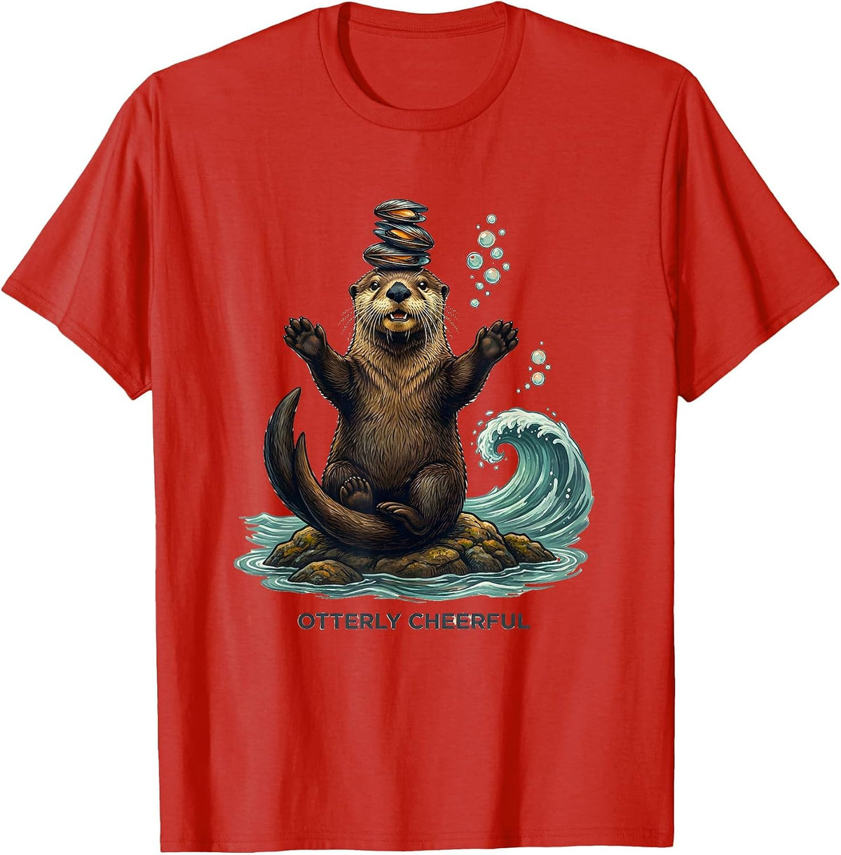 Men's Otterly Cheerful Funny Otter Lover Sea Animal Humor T-Shirt - Red