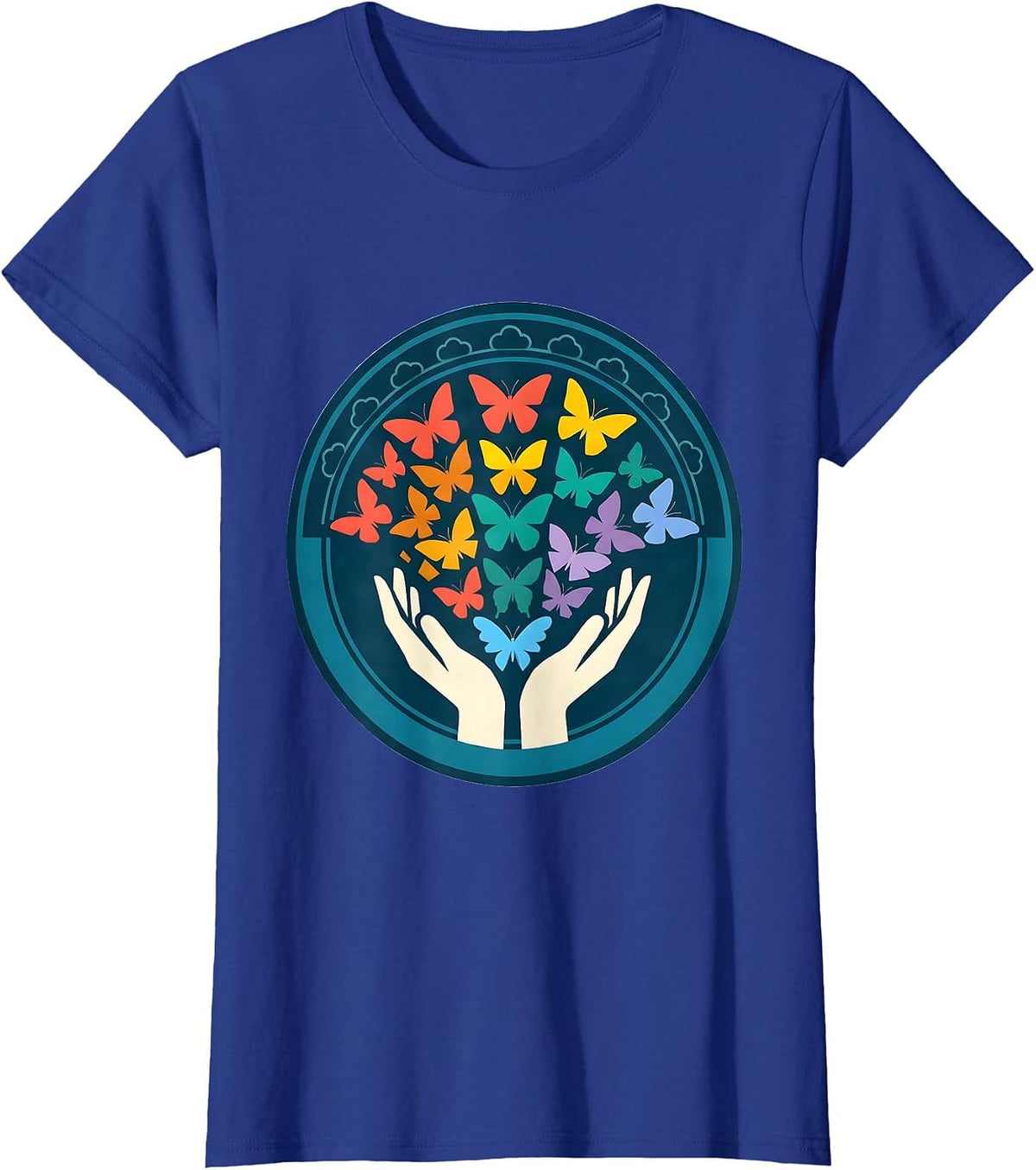 Women's Rainbow Butterfly Release LGBTQ Pride Graphic T-Shirt - Royal Blue