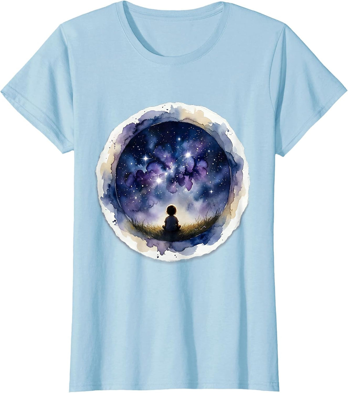 Women's Autism Awareness Starry Night Sky Dreamer Design T-Shirt - Baby Blue