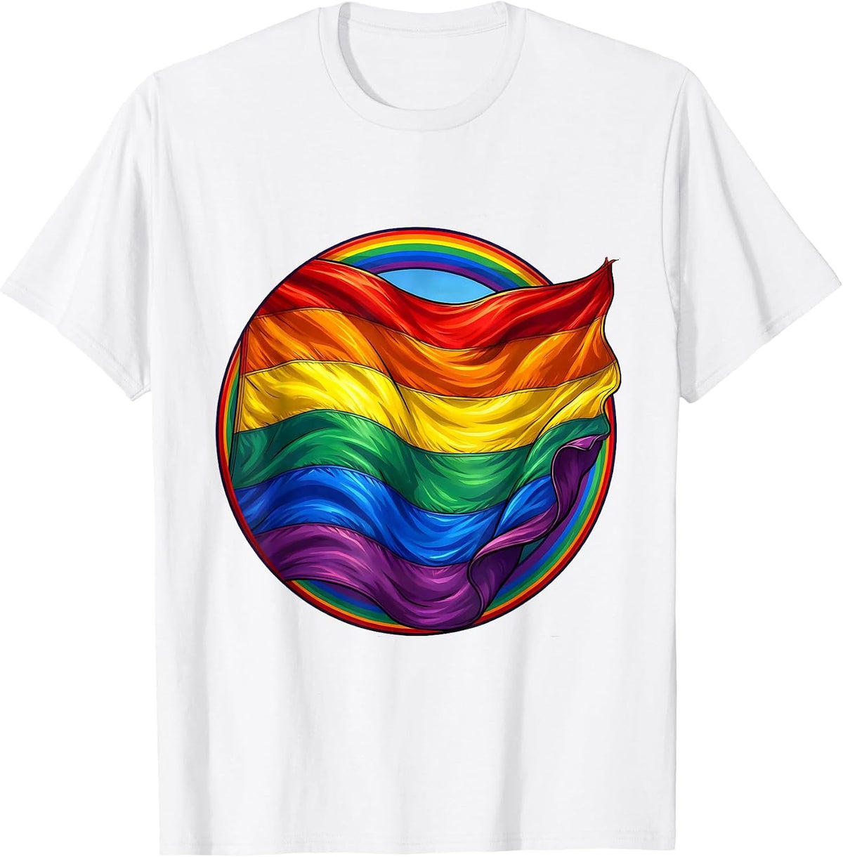 Rainbow Pride Flag Unfurling in the Wind T-Shirt - White