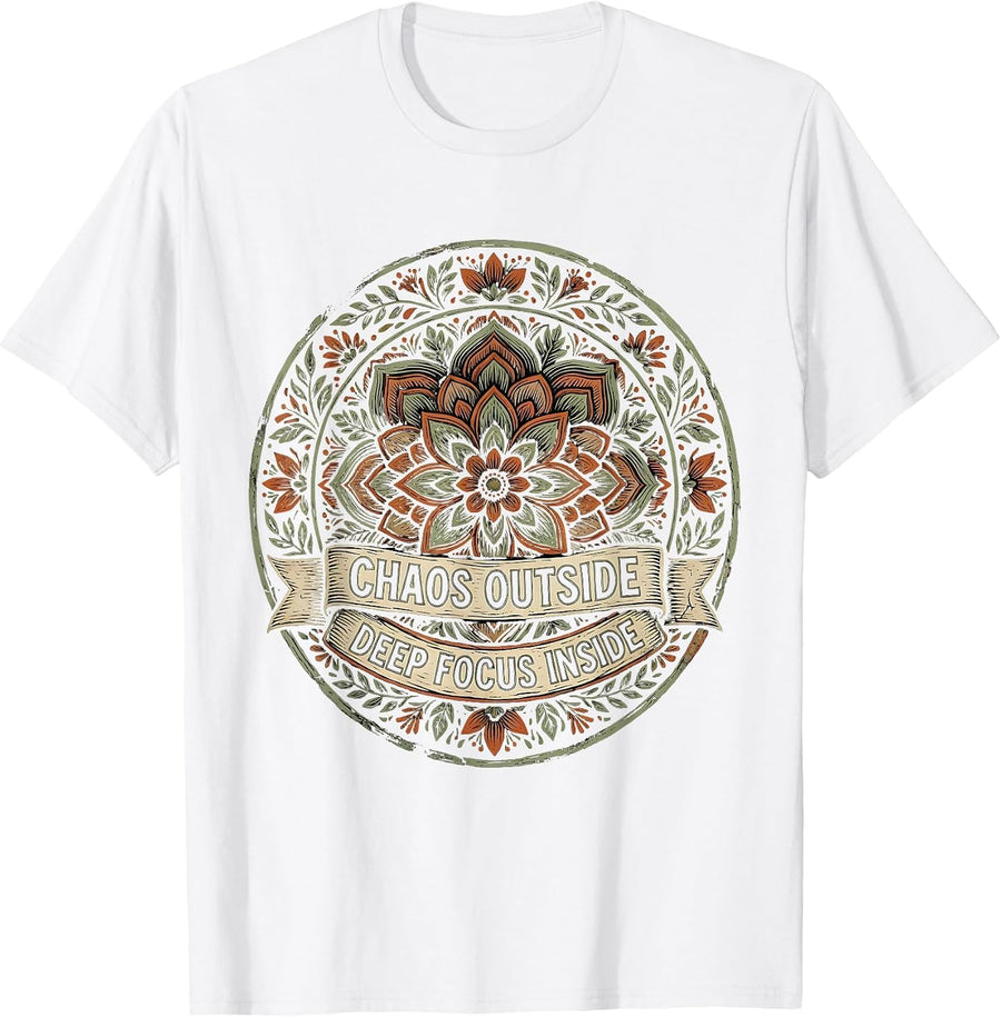 Men's Chaos Outside Deep Focus Inside Autism Design T-Shirt - White