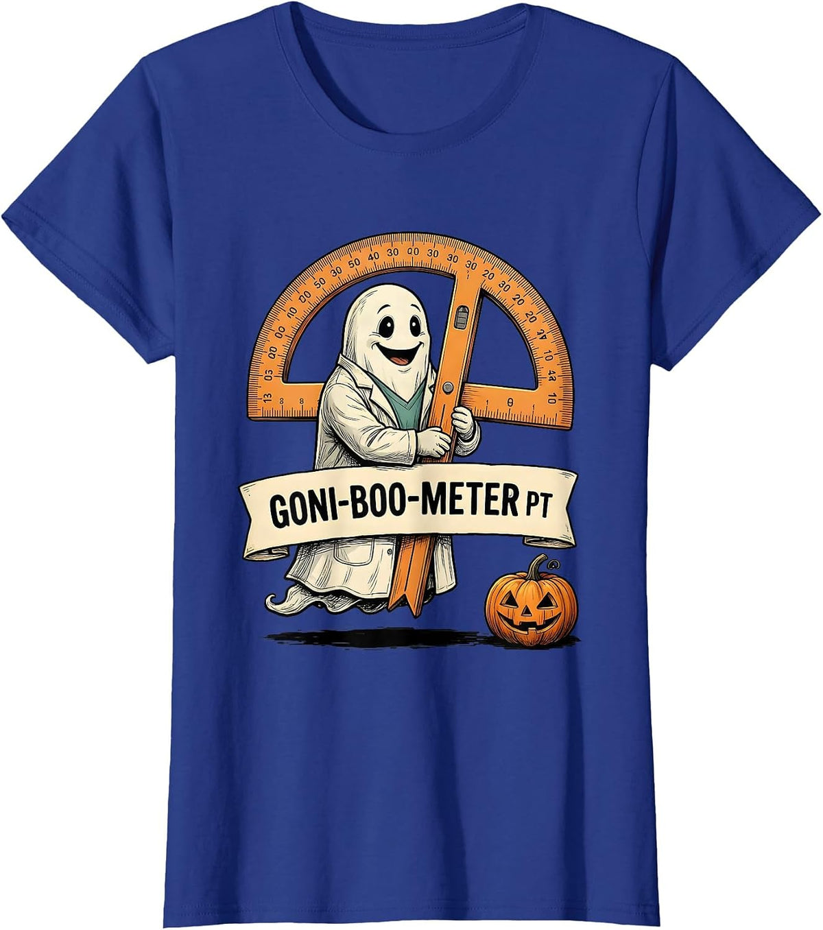 Women's Goni-BOO-meter PT Funny Physical Therapy Halloween Ghost T-Shirt - Royal Blue