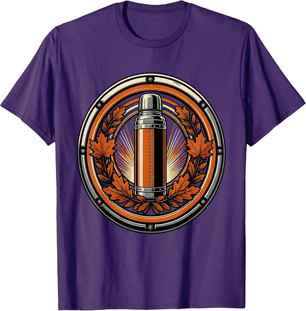 Men's Vintage Thermos Autumn Leaves Camping Design T-Shirt - Purple