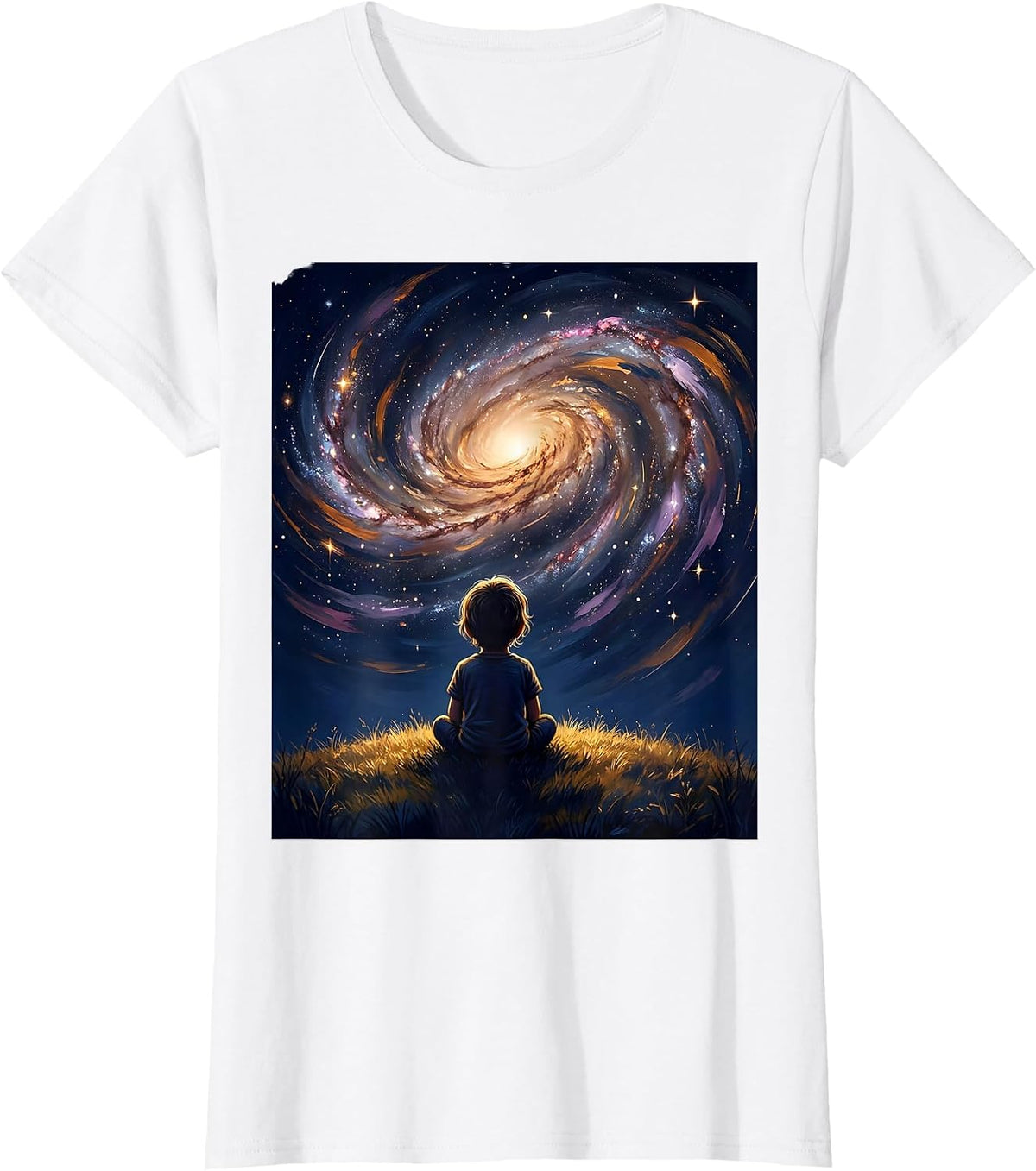 Autism Awareness Child Gazing at Galaxy Design T-Shirt - White