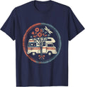 Red White and Blue Vintage Camper Van Illustration T-Shirt - Navy Blue