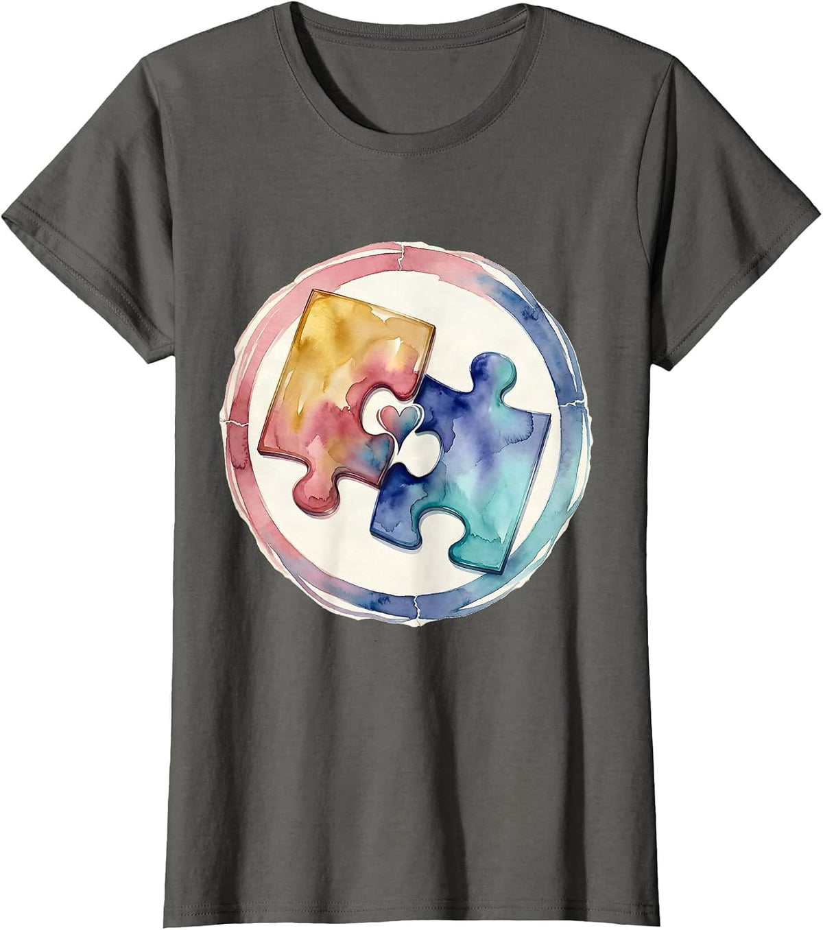 Women's Autism Mom Puzzle Pieces Connected Love Design T-Shirt - Asphalt Grey