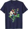 Vintage Sweetpea Flower Illustration Plant Lovers T-Shirt - Navy Blue