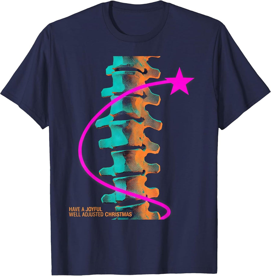 Have A Joyful, Well Adjusted Christmas Funny Chiropractor T-Shirt - Navy Blue