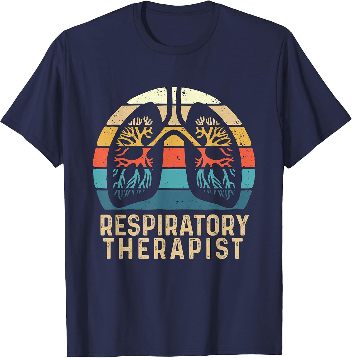 Respiratory Therapist - Retro Vintage Lungs Pulmonology RT T-Shirt - Navy Blue