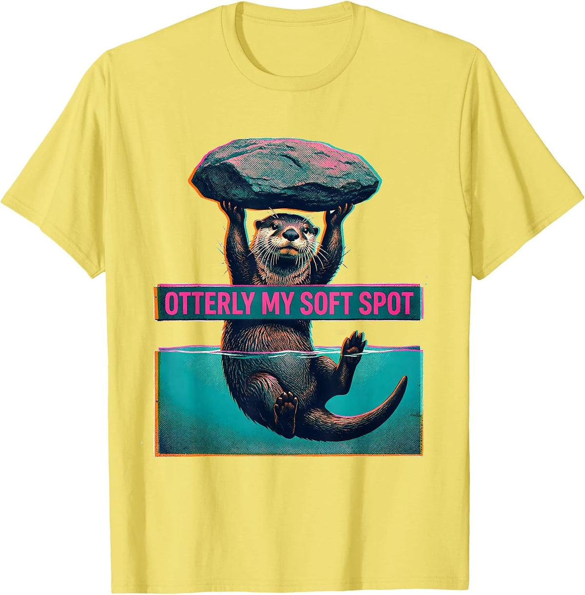 Men's Otterly My Soft Spot Risograph Otter Lover Humor Animal T-Shirt - Lemon Yellow