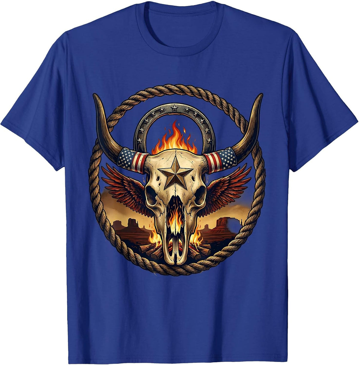 Men's Campfire Under Starry Desert Sky Western Graphic T-Shirt - Royal Blue