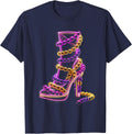 Mardi Gras Beads High Heel Boot Graphic Tee T-Shirt - Navy Blue