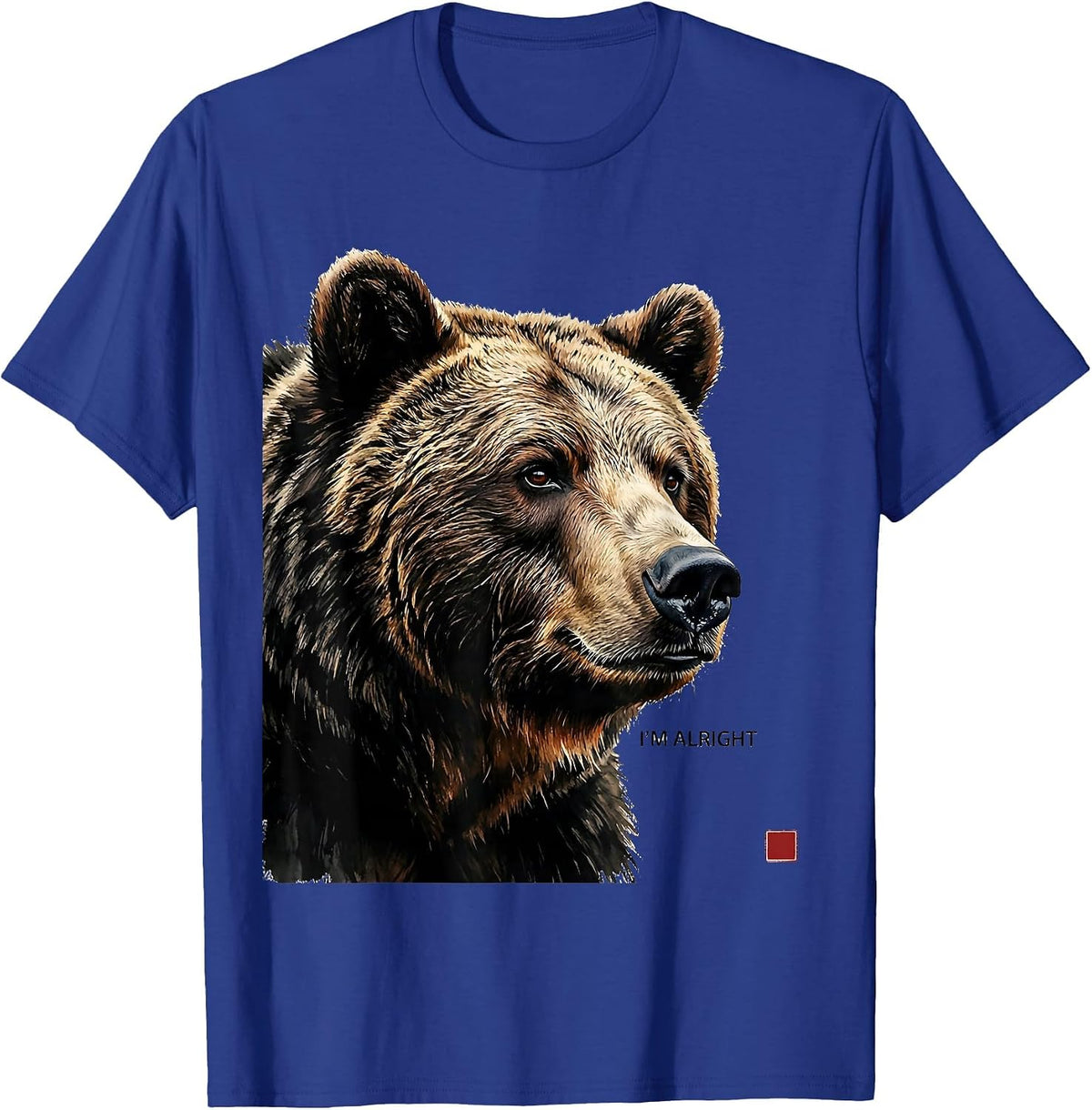 Men's I'm Alright Retro Bear Wildlife Novelty Animal Lover Humor T-Shirt - Royal Blue