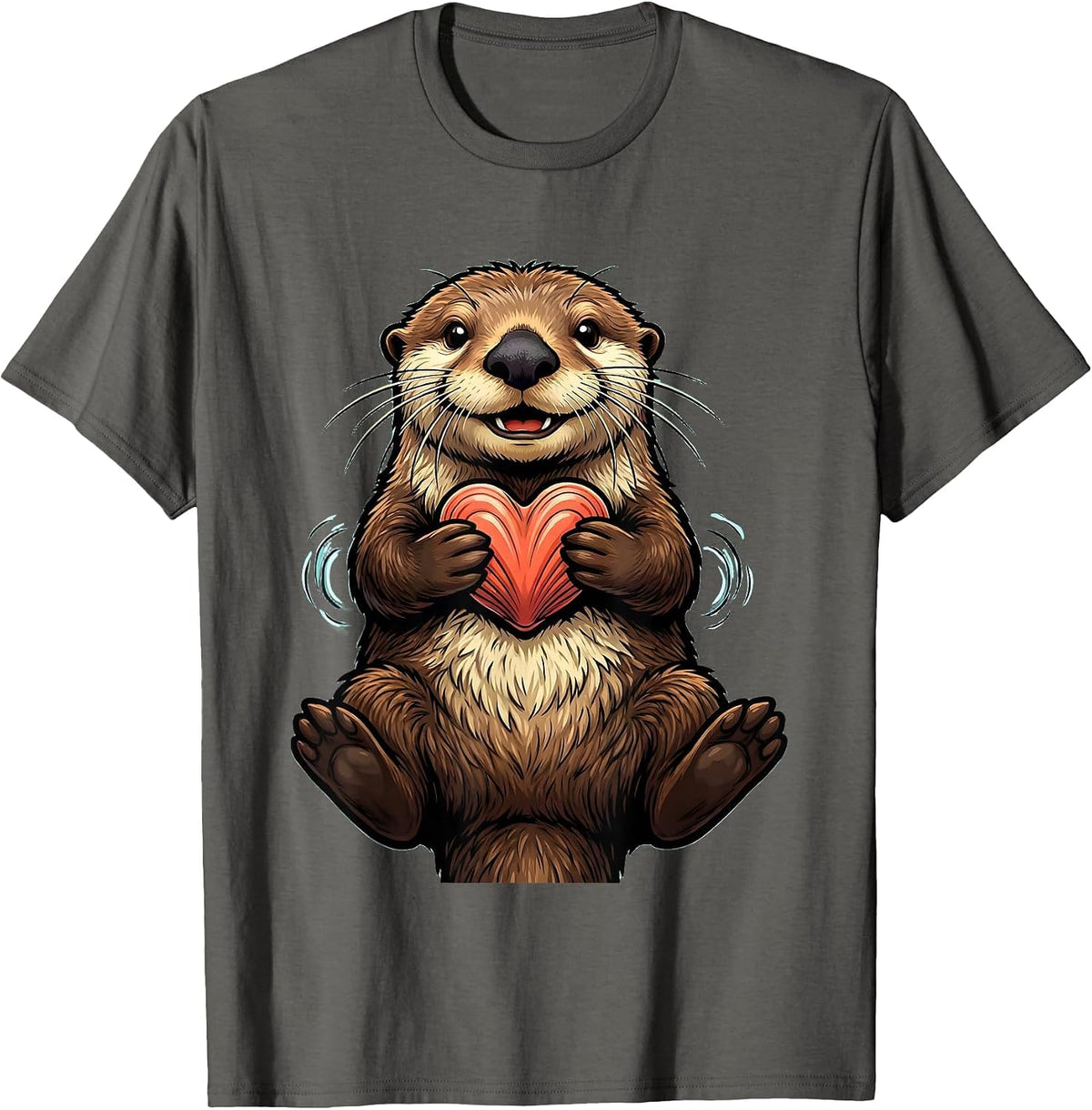 Men's Cheerful Sea Otter Cartoon Otter Lover Gift T-Shirt - Asphalt Grey