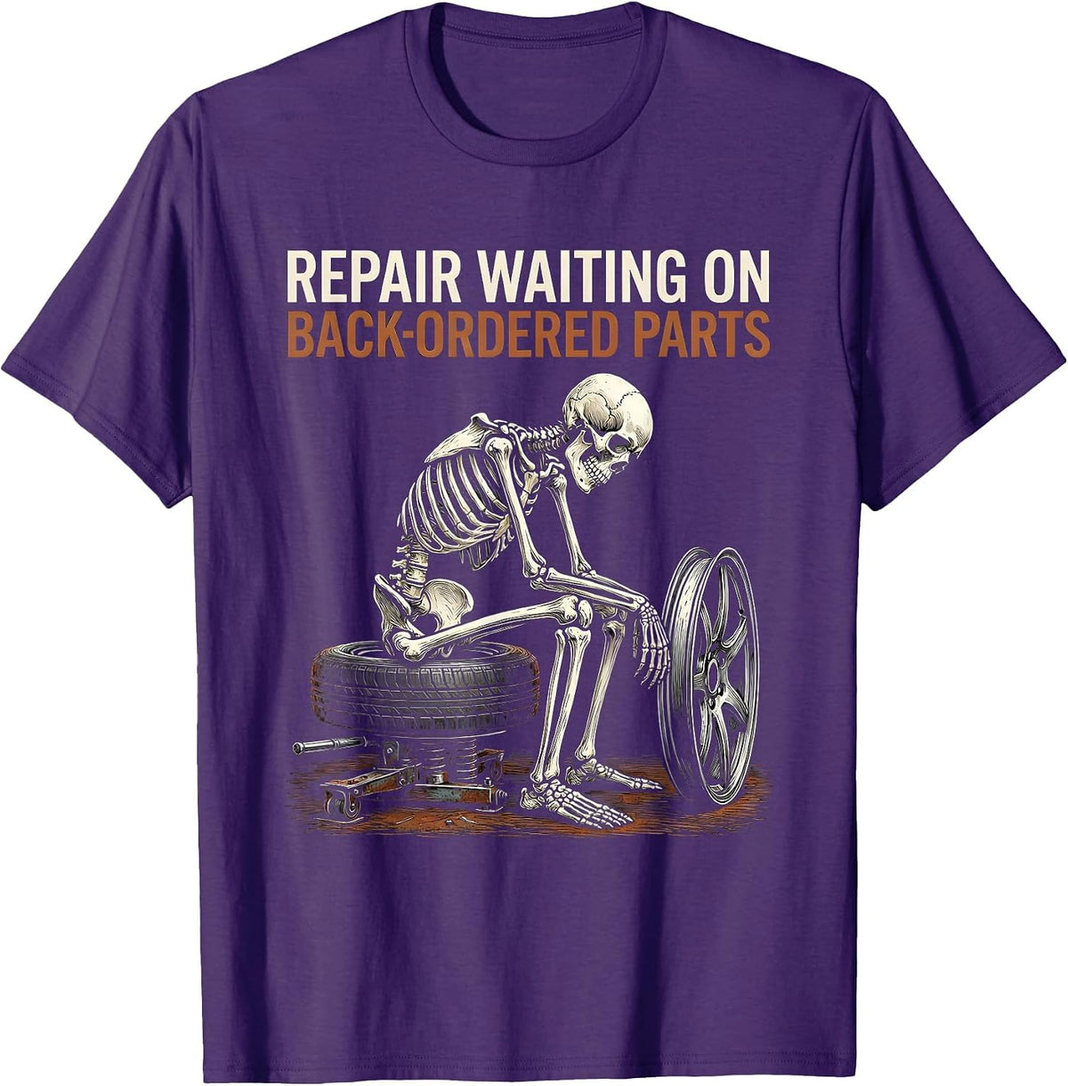 Repair Waiting On Backordered Parts Funny Mechanic Skeleton T-Shirt - Purple