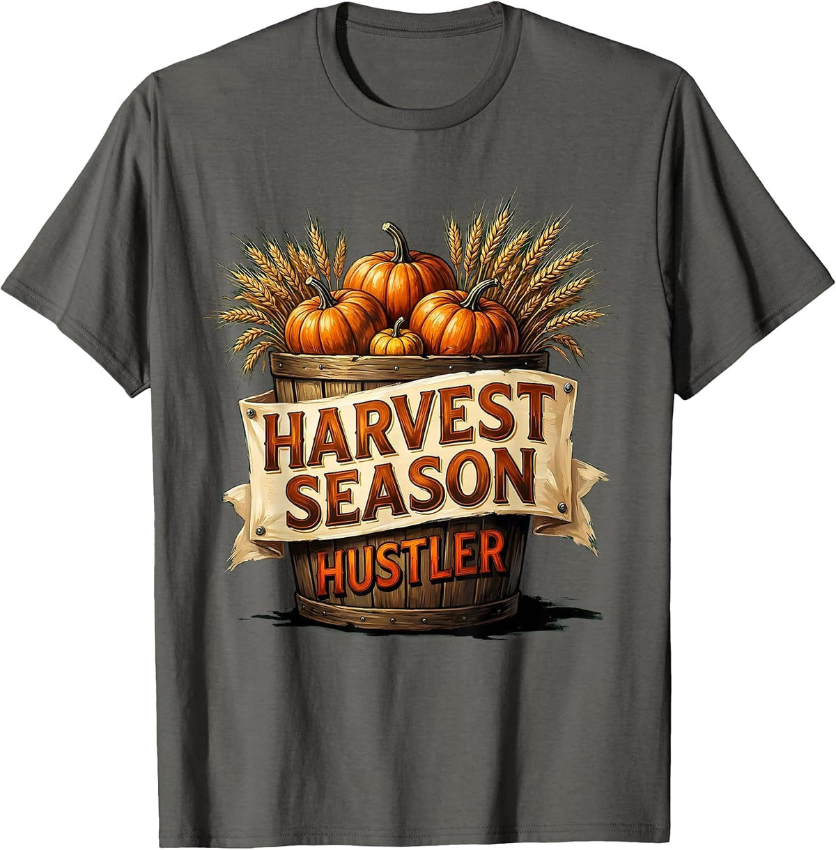 Harvest Season Hustler Fall Graphic Design T-Shirt - Asphalt Grey
