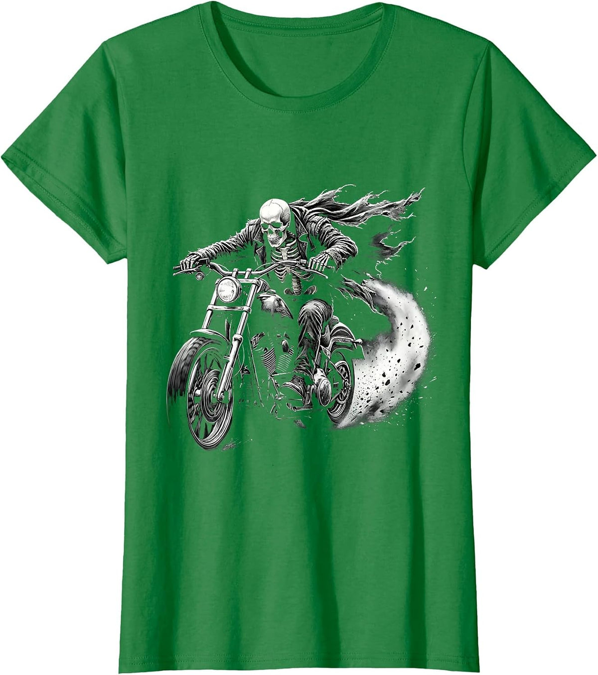 Skeleton Biker Full Speed Motorcycle Graphic T-Shirt - Kelly Green