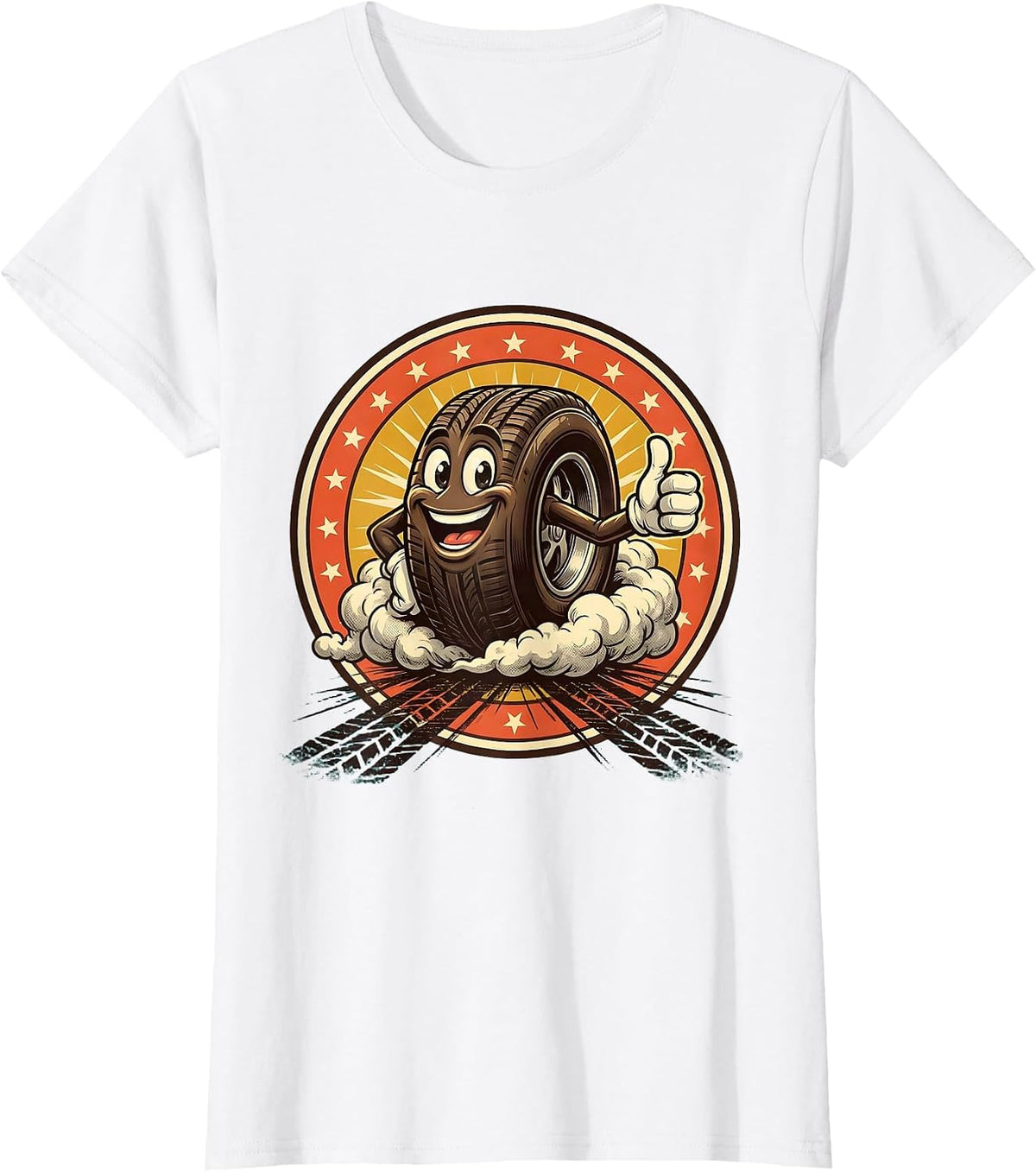 Women's Tire Burnout Thick Smoke Car Graphic T-Shirt - White