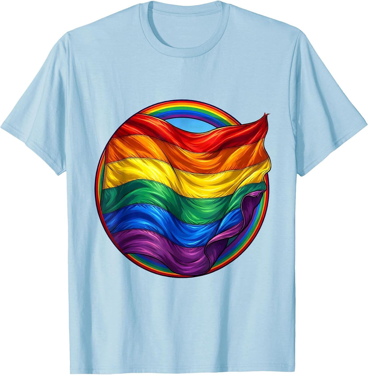 Rainbow Pride Flag Unfurling in the Wind T-Shirt - Baby Blue