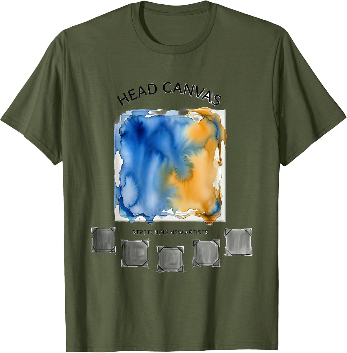 Men's Head Canvas Stretching New Artists Watercolor Art Teacher T-Shirt - Olive Green