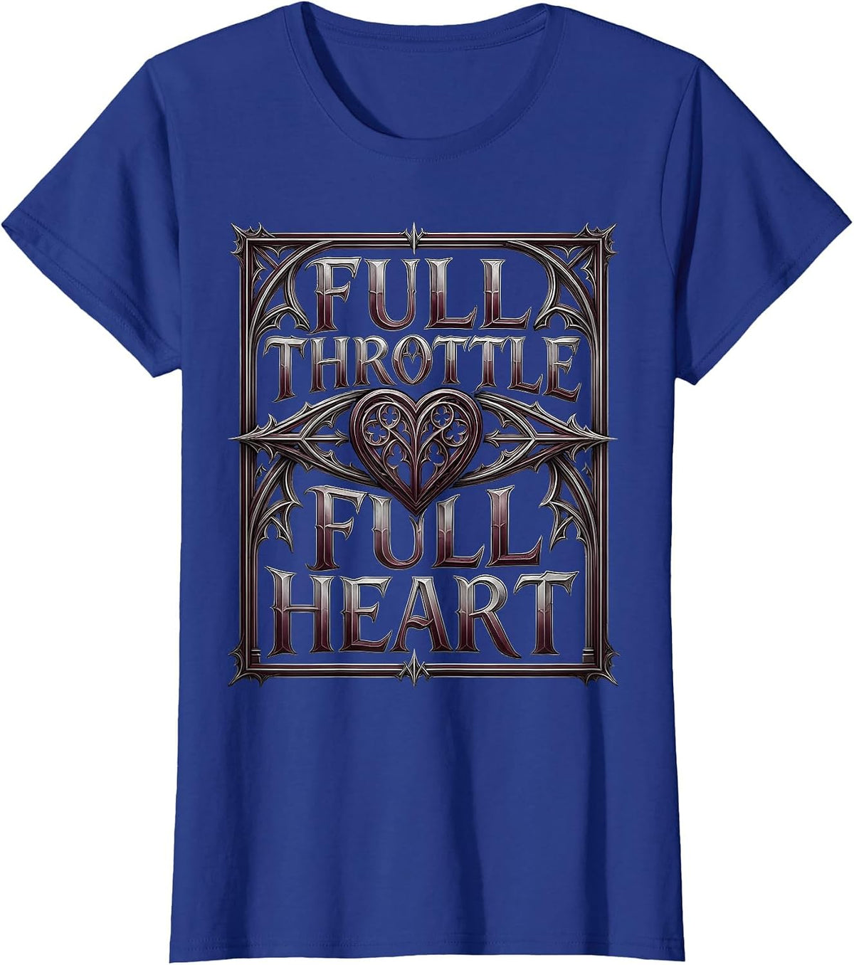 Women's Full Throttle Full Heart Motorcycle Design T-Shirt - Royal Blue