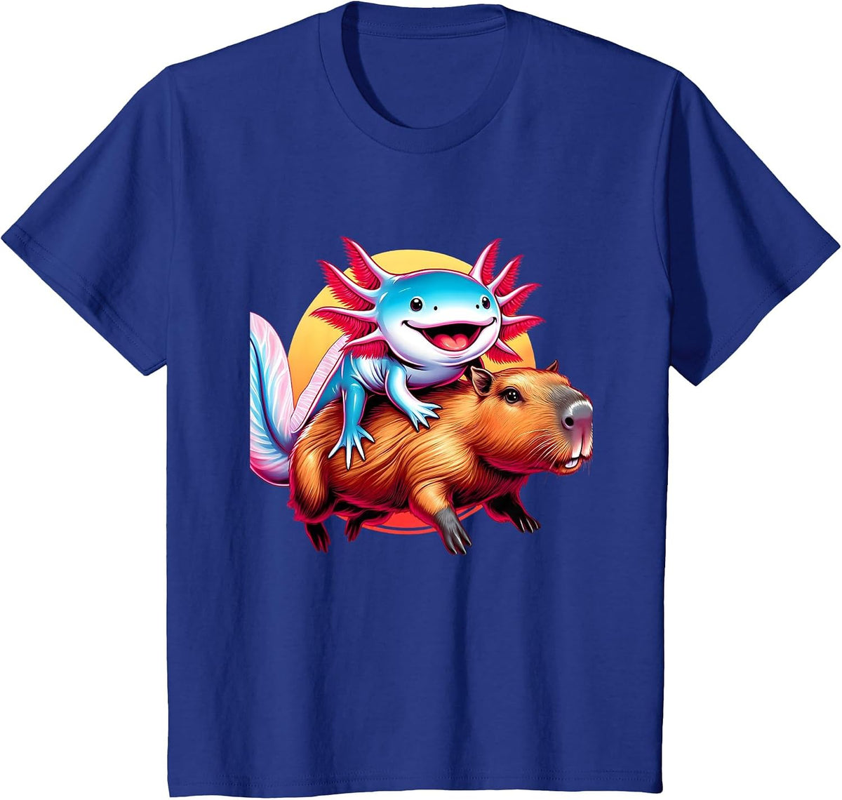Funny Capybara Graphic Tee Men Women Kids Boys Axolotl Lover T-Shirt - Royal Blue