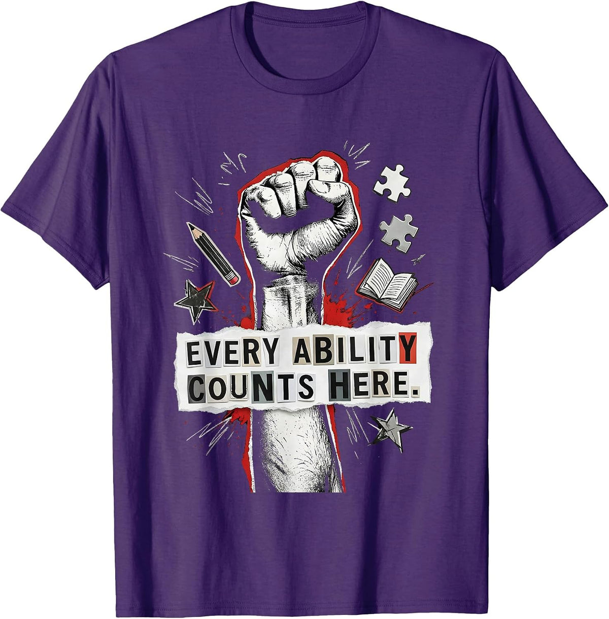 Men's Every Ability Counts Here Sped Teacher Design T-Shirt - Purple