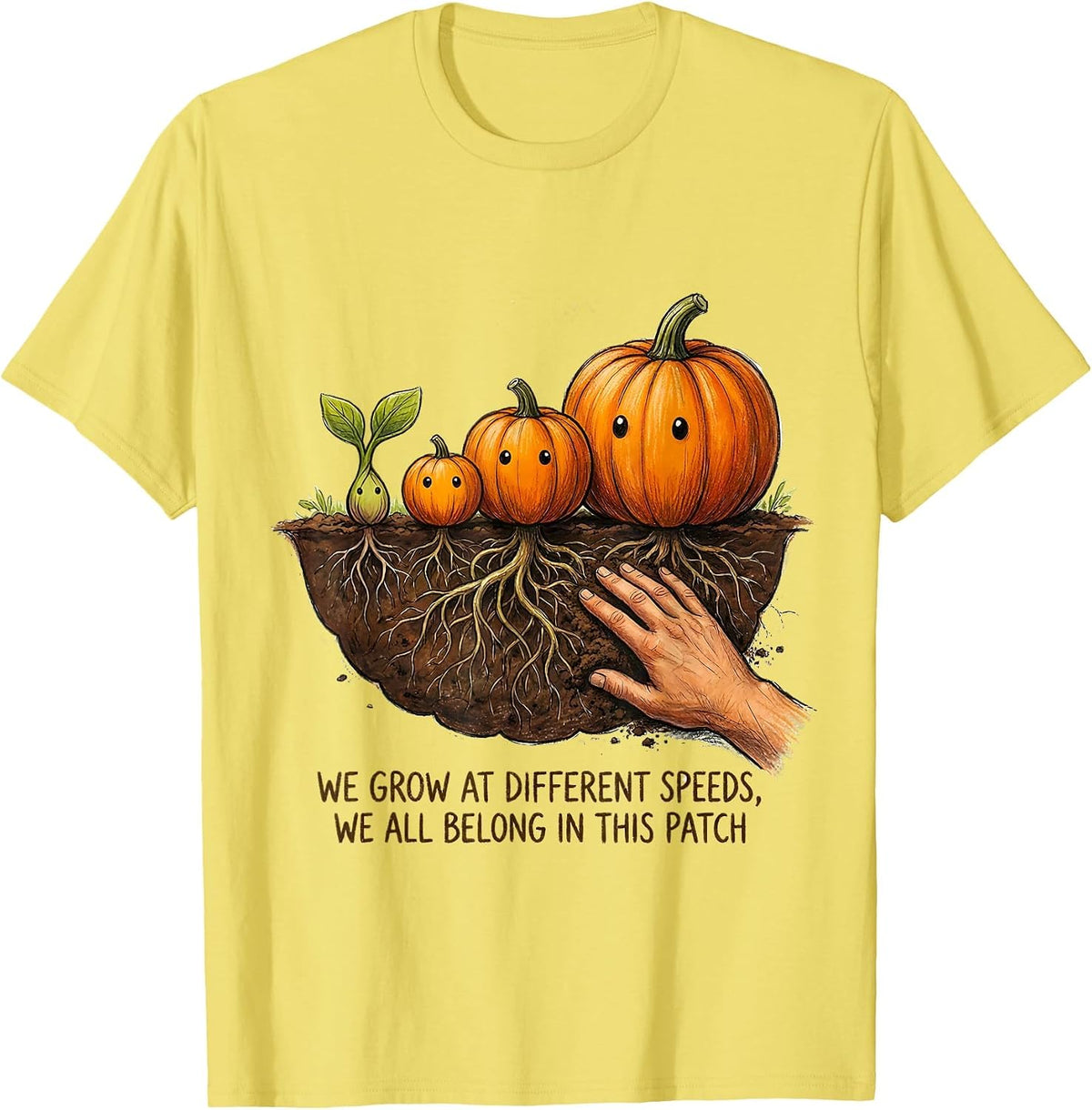 Men's We Grow At Different Speeds, We All Belong In This Patch T-Shirt - Lemon Yellow