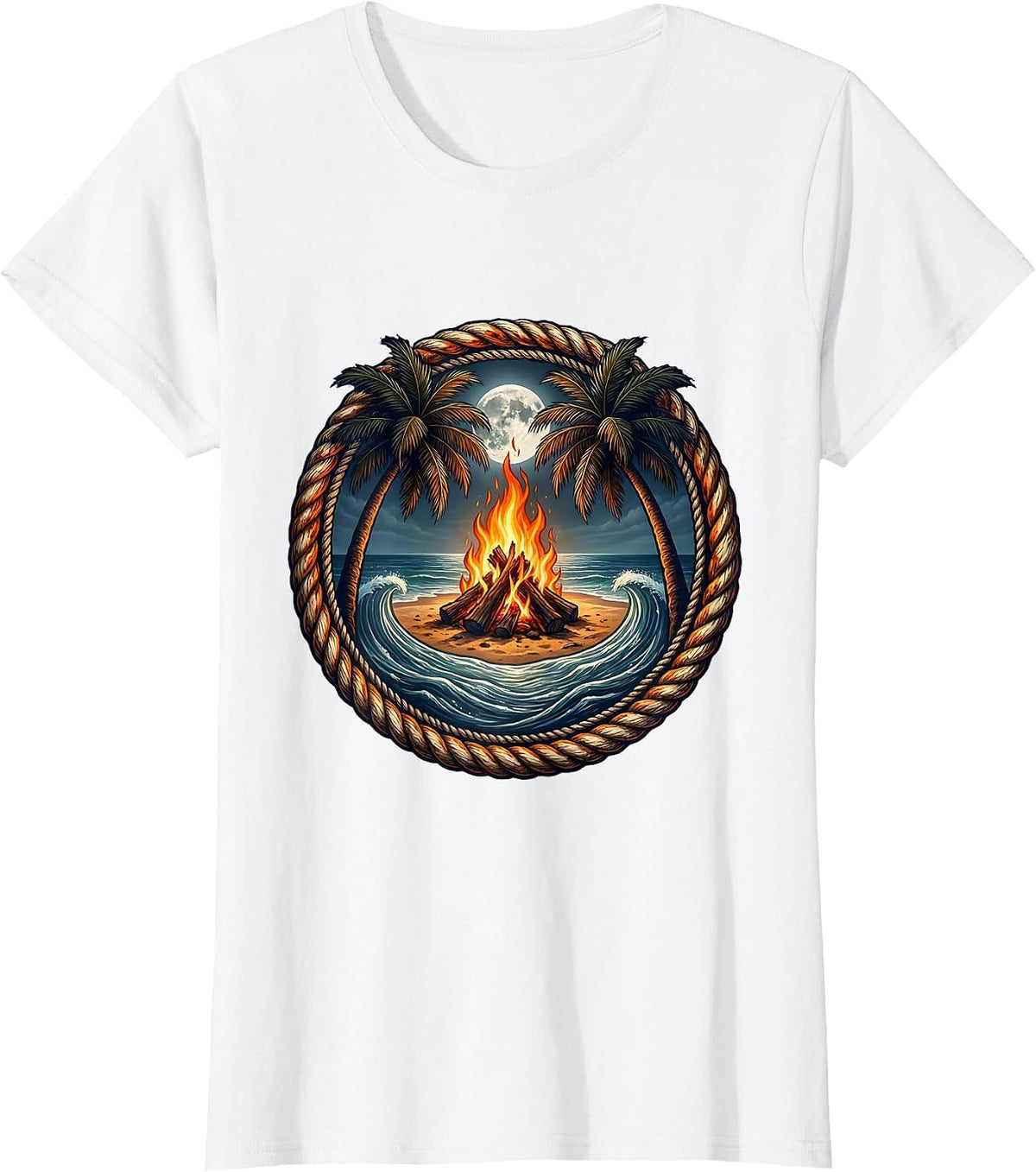 Boys Hawaiian Campfire Beach Night Graphic T-Shirt - White