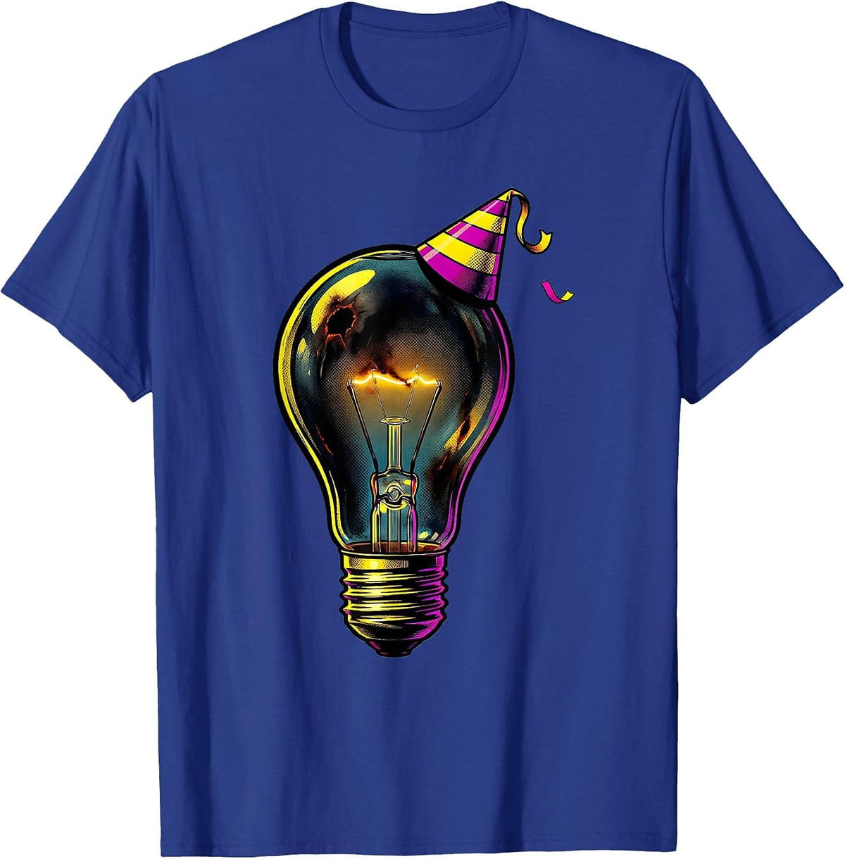 Labor Day Burnt Out Lightbulb Party Hat Tee T-Shirt - Royal Blue