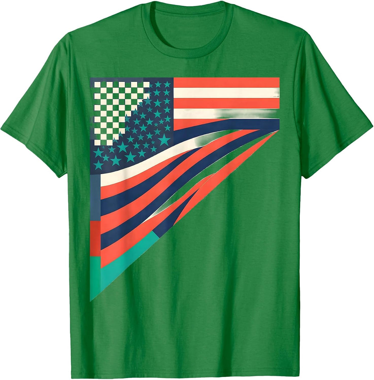 Men's Race Checkered Flag Drag Strip Patriotic Enthusiast T-Shirt - Kelly Green