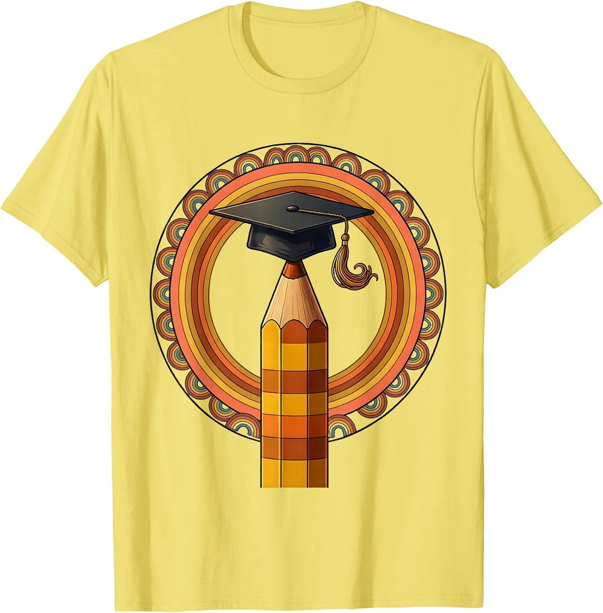 Men's Sped Teacher Graduation Cap Pencil Illustration T-Shirt - Lemon Yellow