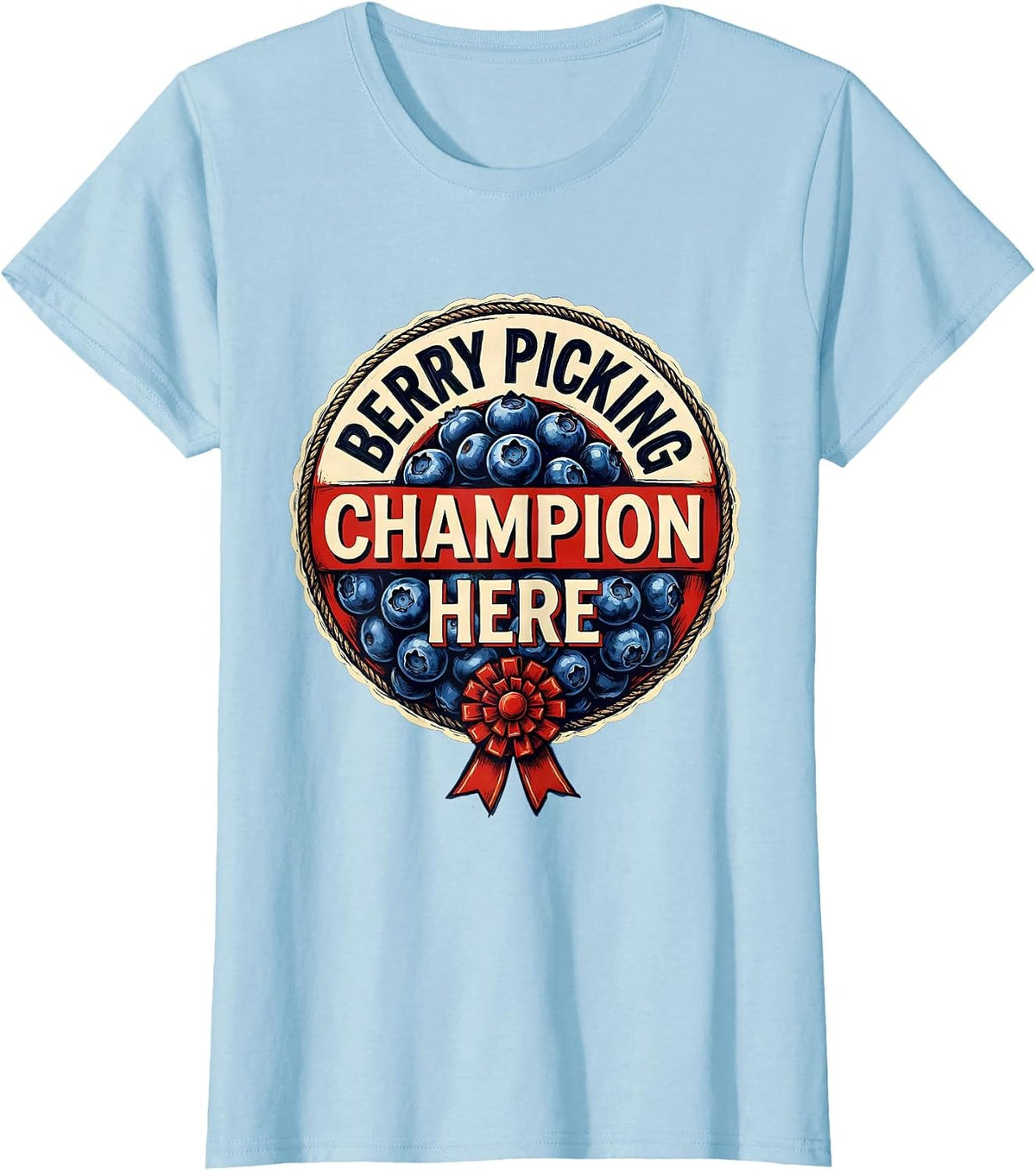 Red White and Blueberries Berry Picking Champion T-Shirt - Baby Blue