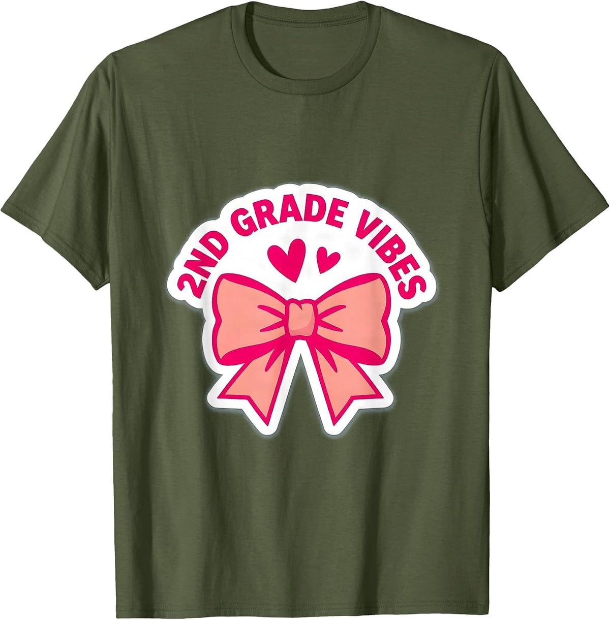 2nd Grade Vibes Coquette Bow Back to School Second Grade T-Shirt - Olive Green