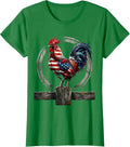 Women's Patriotic Rooster at Dawn Proud American Art T-Shirt - Kelly Green