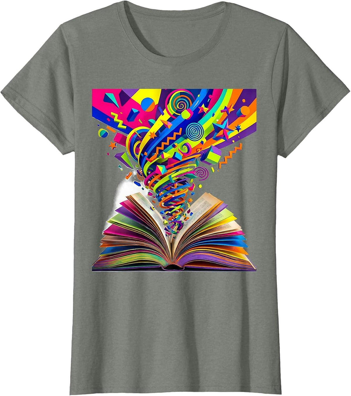 Dyslexia Awareness Open Book Floating Letters T-Shirt - Olive Heather