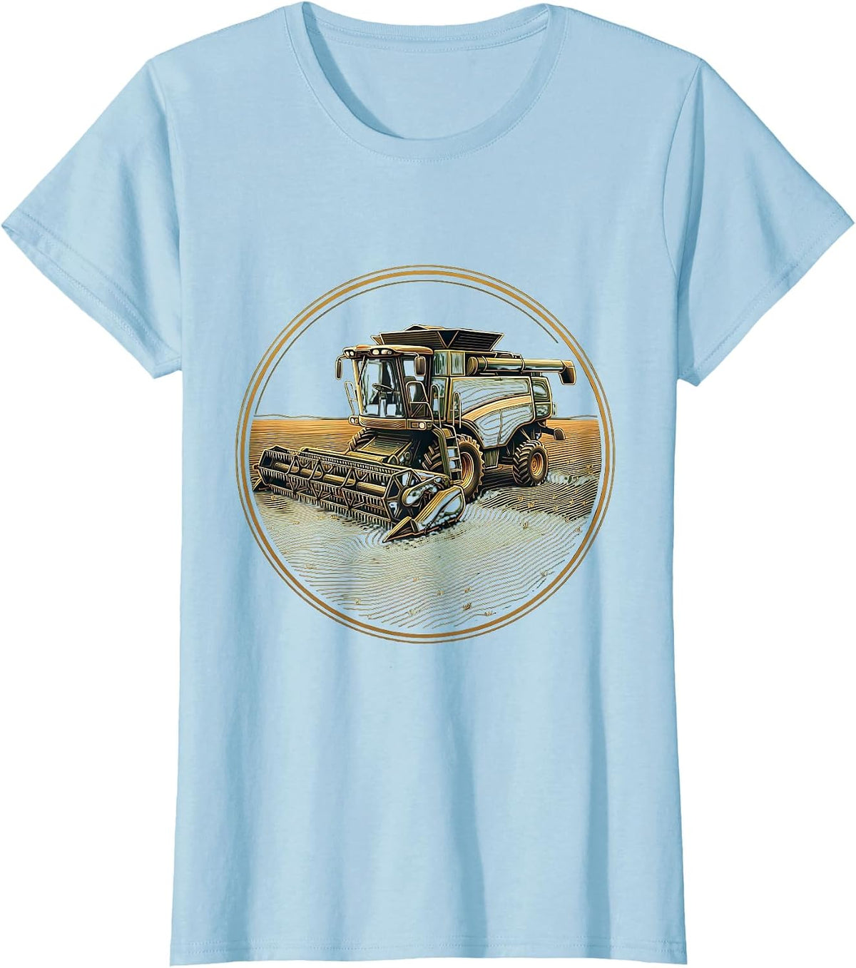 Women's Nebraska Vintage Combine Harvester Wheat Field T-Shirt - Baby Blue