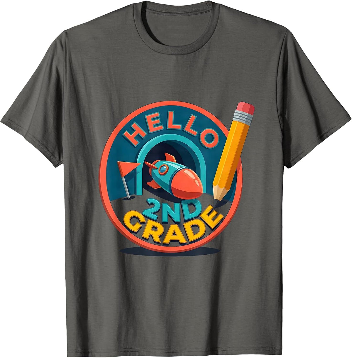 Hello, 2nd Grade Flat Vector Back To School Gamer Boy T-Shirt - Asphalt Grey