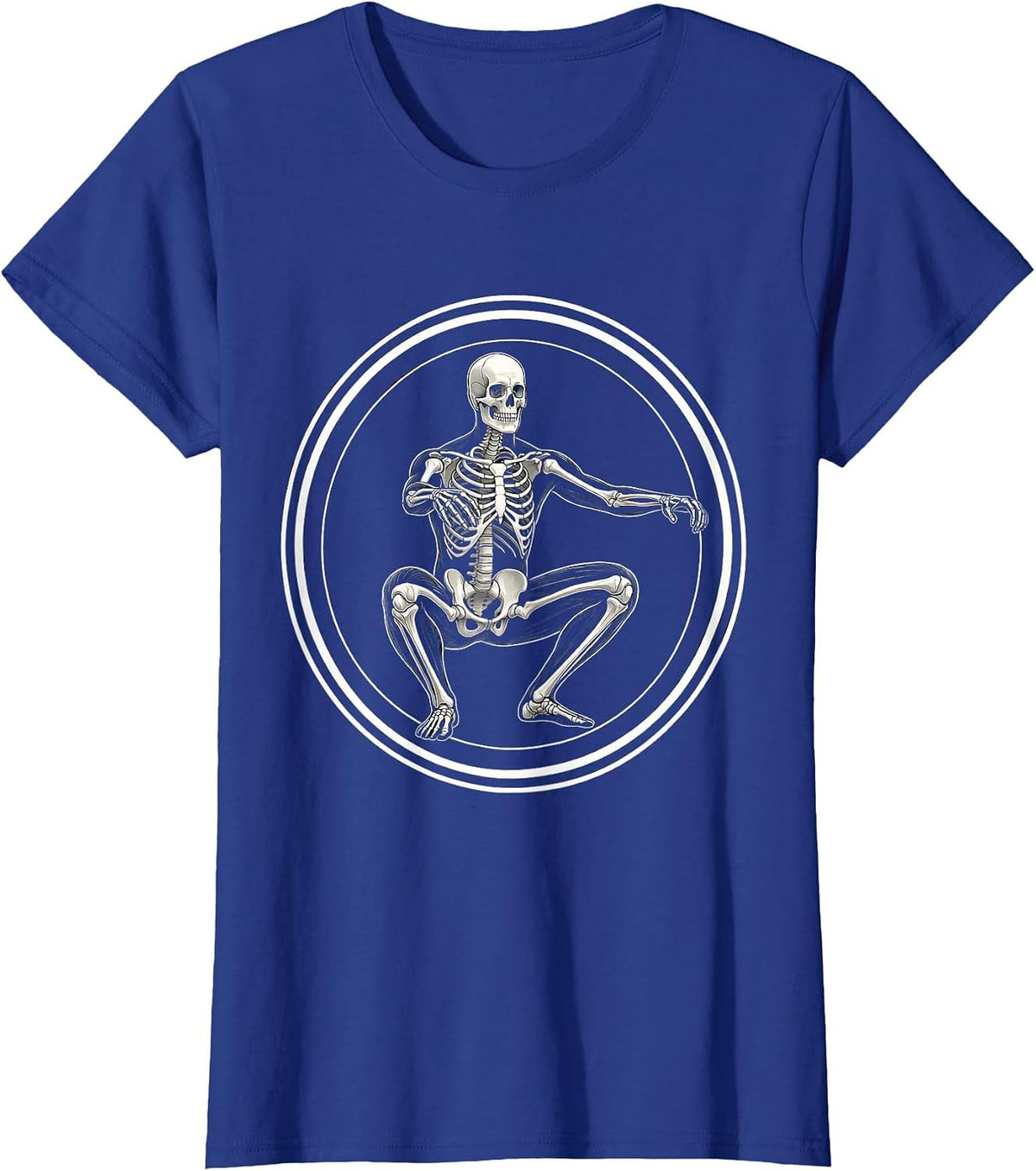 Women's Skeleton Deep Squat Physical Therapy Funny Bone T-Shirt - Royal Blue