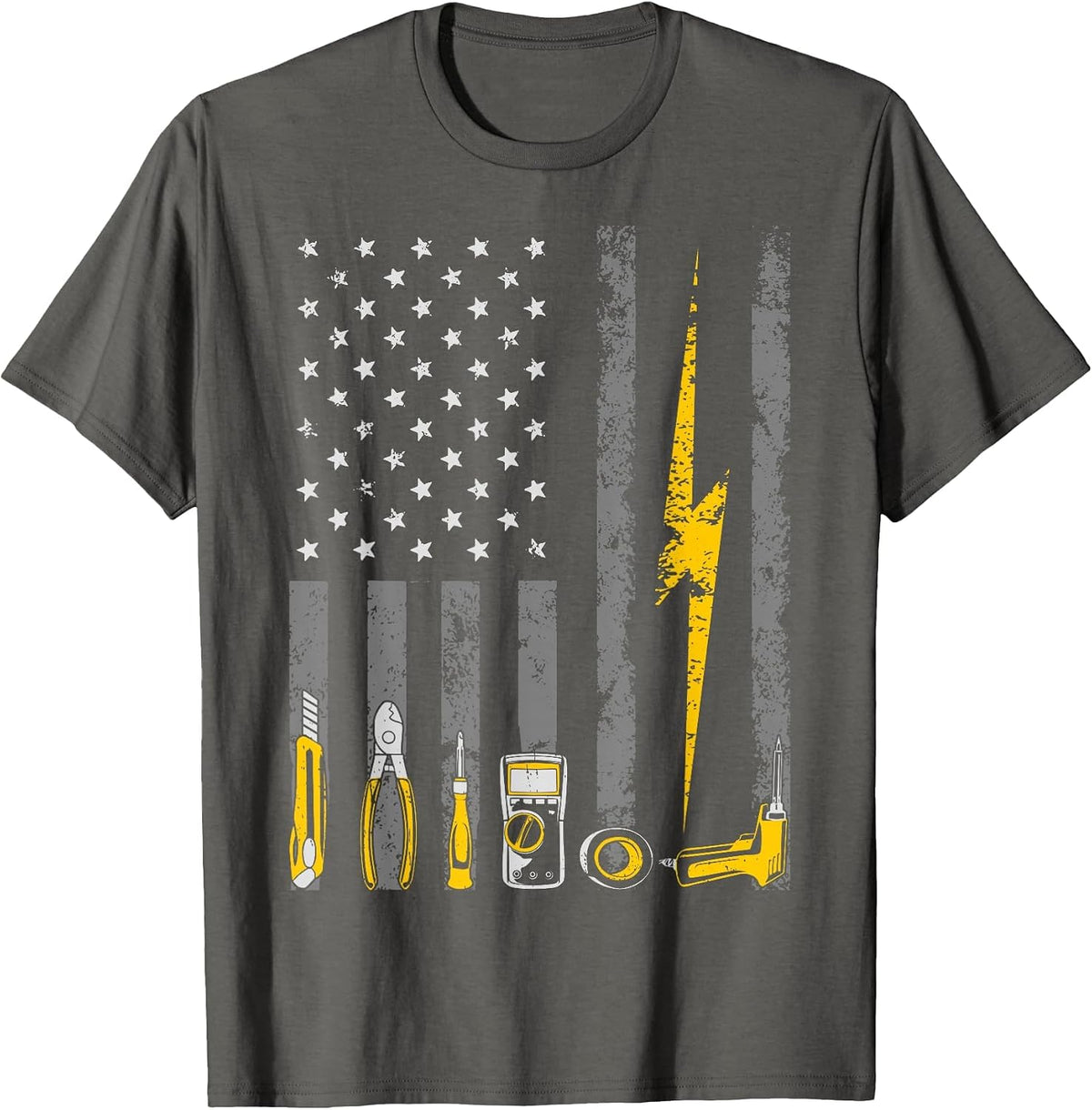 Electrician US Flag Tools Patriotic Job Wire Strippers T-Shirt - Asphalt Grey